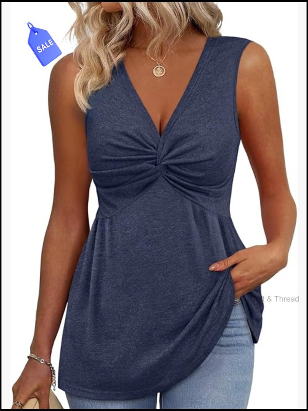 Twist Front Babydoll Tank Top V Neck Sleeveless Peplum Top
